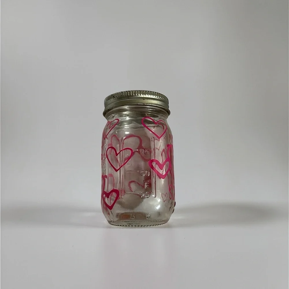 2 Mason Jars With Heart designs